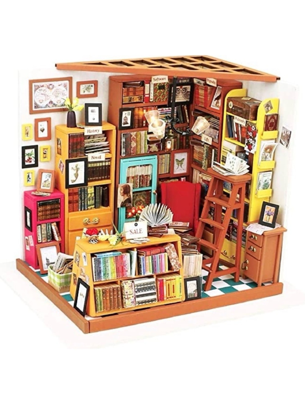 Rolife DIY Miniature House Kit - Sam’s Study (Library / Bookstore) with LED Ligh